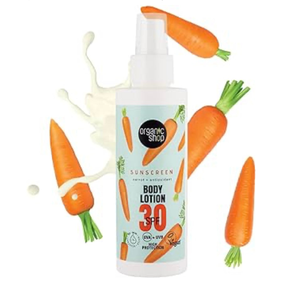 Lozione per il corpo alla carota Protezione solare + antiossidanti SPF 30 Organic Shop